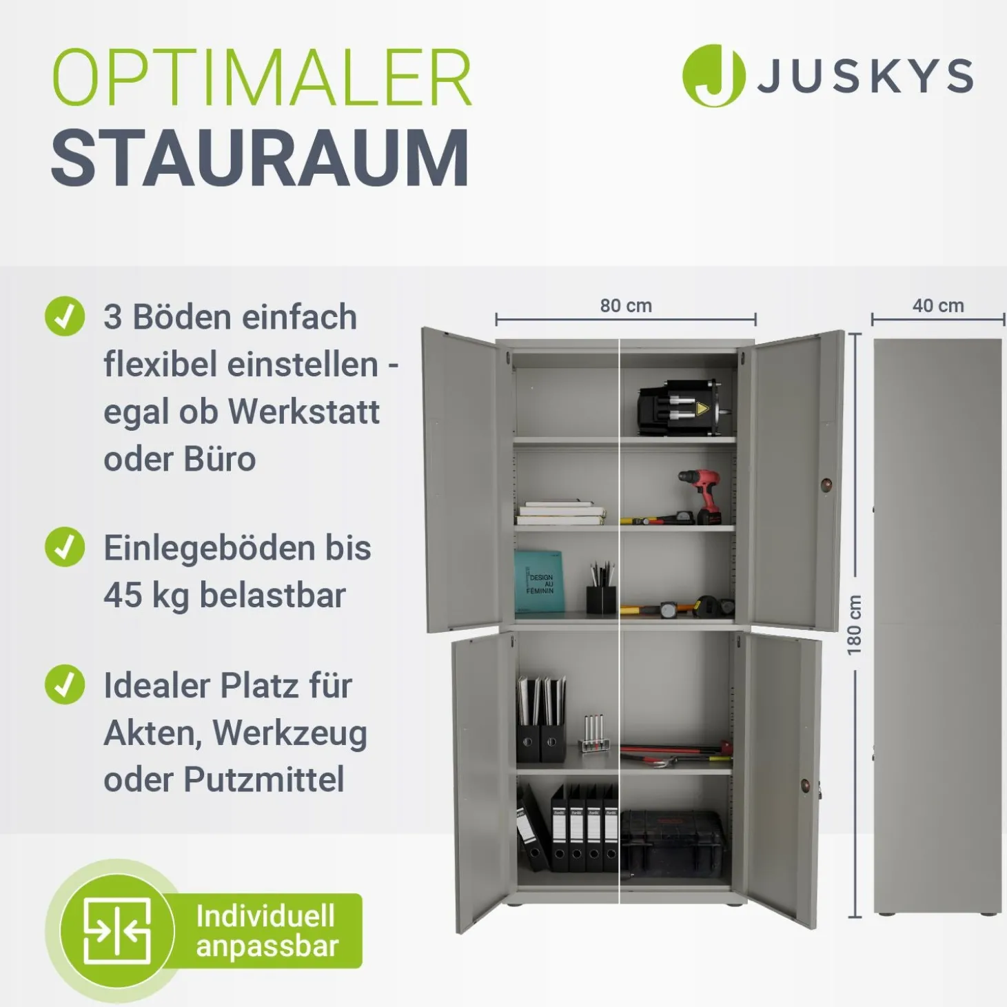 Aktenschrank aus Metall Büroschrank mit Cam-Lock-Schloss & 2 Schlüsseln