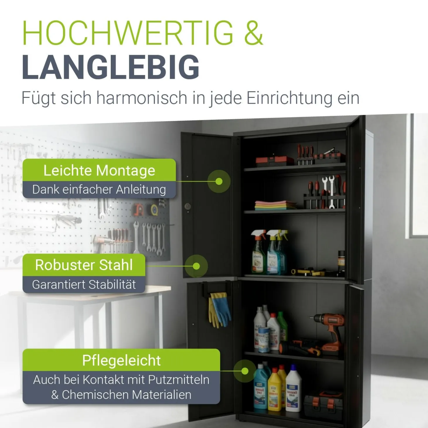 Aktenschrank aus Metall Büroschrank mit Cam-Lock-Schloss & 2 Schlüsseln