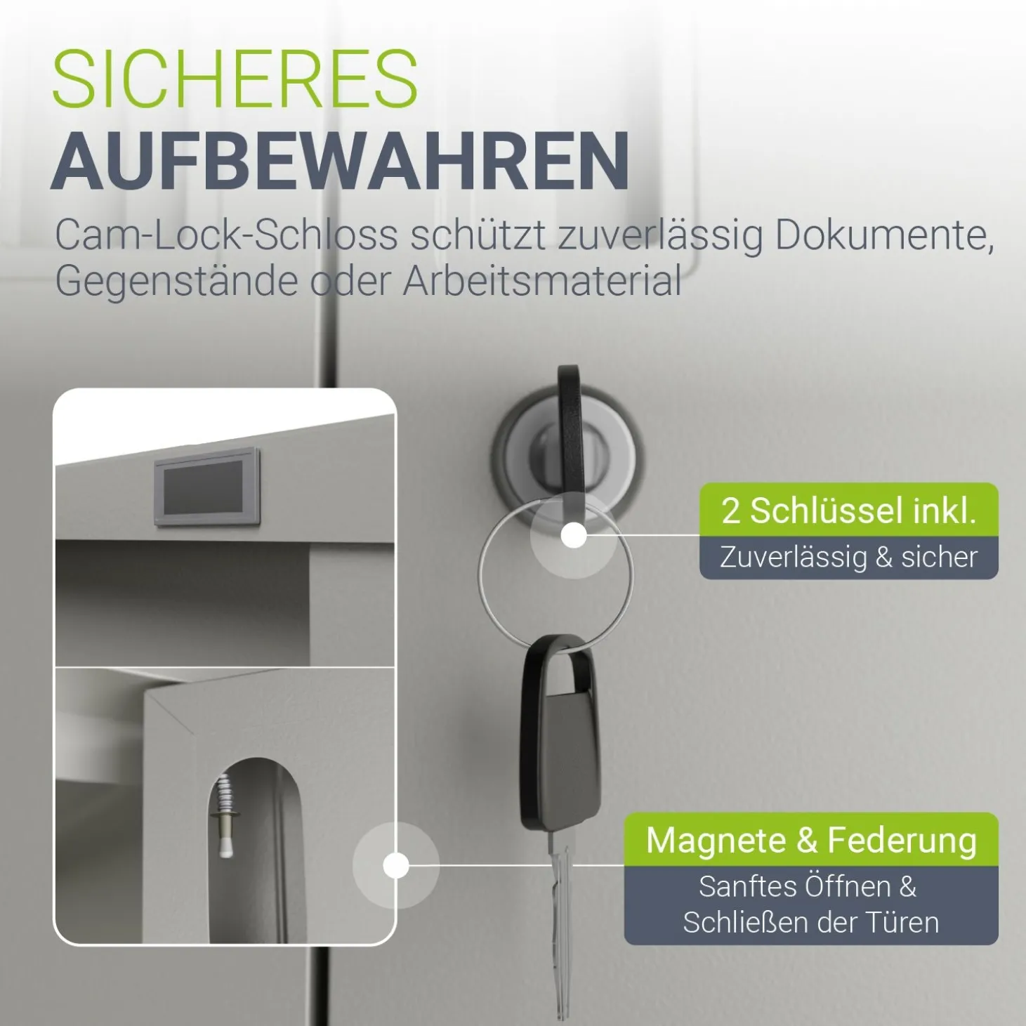 Aktenschrank aus Metall Büroschrank mit Cam-Lock-Schloss & 2 Schlüsseln