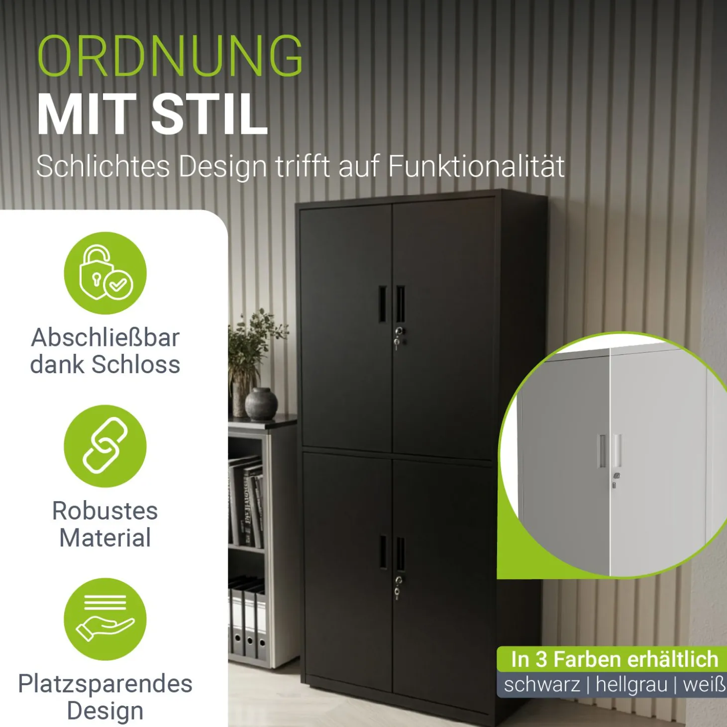 Aktenschrank aus Metall Büroschrank mit Cam-Lock-Schloss & 2 Schlüsseln