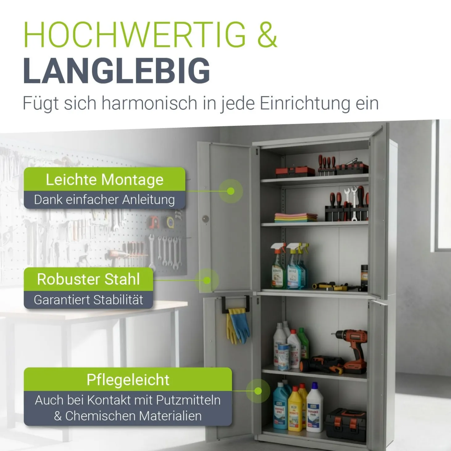 Aktenschrank aus Metall Büroschrank mit Cam-Lock-Schloss & 2 Schlüsseln