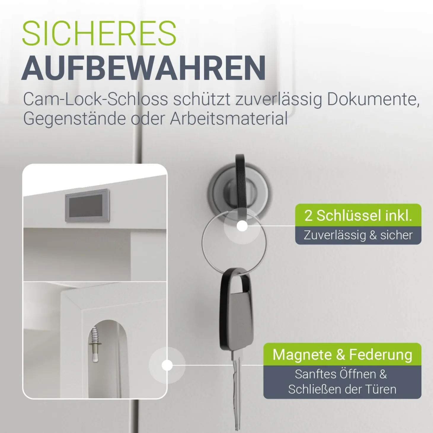 Aktenschrank aus Metall Büroschrank mit Cam-Lock-Schloss & 2 Schlüsseln