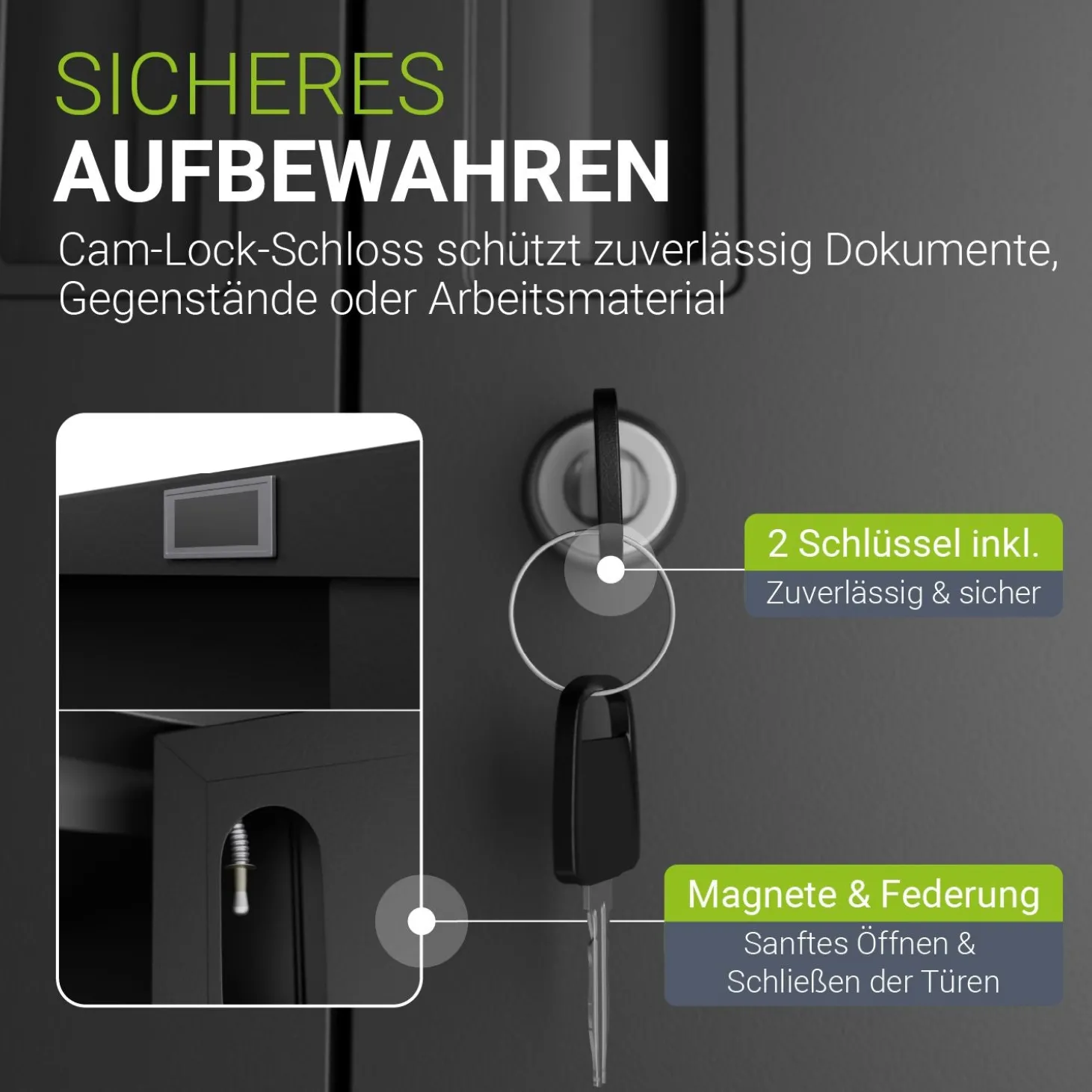 Aktenschrank aus Metall Büroschrank mit Cam-Lock-Schloss & 2 Schlüsseln