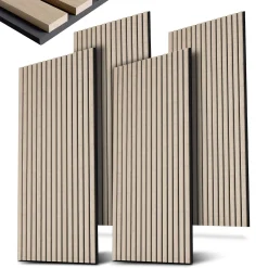 Akustikpaneele Holzoptik 4er Set Wandpaneele für Wohnzimmer, Schlafzimmer, Flur