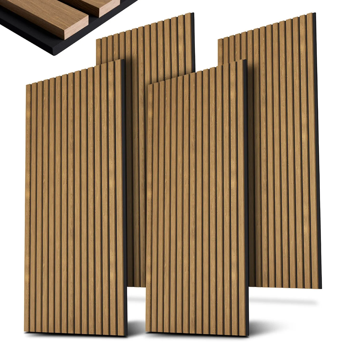 Akustikpaneele Holzoptik 4er Set Wandpaneele für Wohnzimmer, Schlafzimmer, Flur