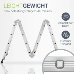 Aluminium Multifunktionsleiter Leiter mit 4 klappbaren Elementen, 6 Gelenke & Anti-Rutsch-Profil