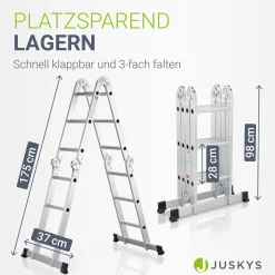 Aluminium Multifunktionsleiter Leiter mit 4 klappbaren Elementen, 6 Gelenke & Anti-Rutsch-Profil