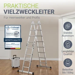 Aluminium Multifunktionsleiter Leiter mit 4 klappbaren Elementen, 6 Gelenke & Anti-Rutsch-Profil