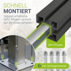 Aufschraubhülse für WPC Zaunelemente Pfostenträger für WPC Terrassendielen im Garten