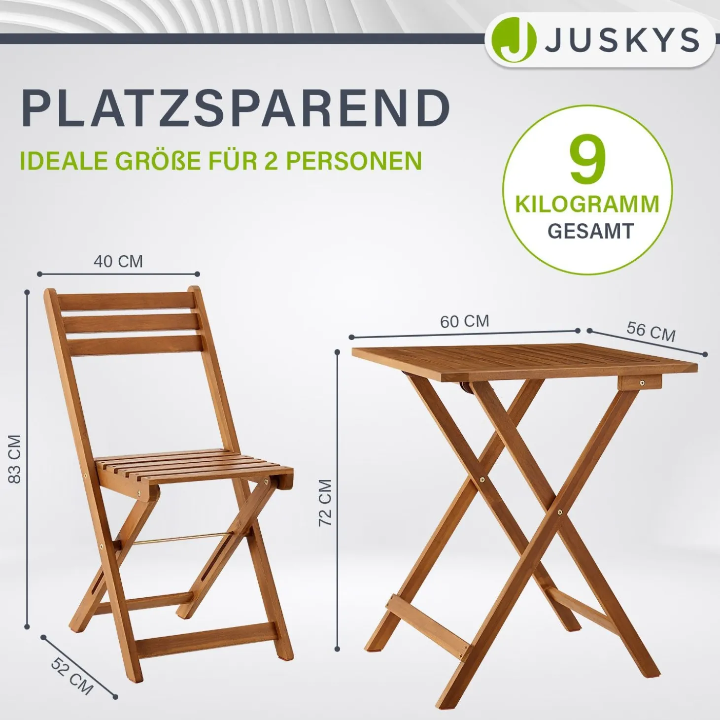 Balkonmöbel Set Bala 3-teilige Sitzgarnitur aus Akazienholz - klappbar & platzsparend
