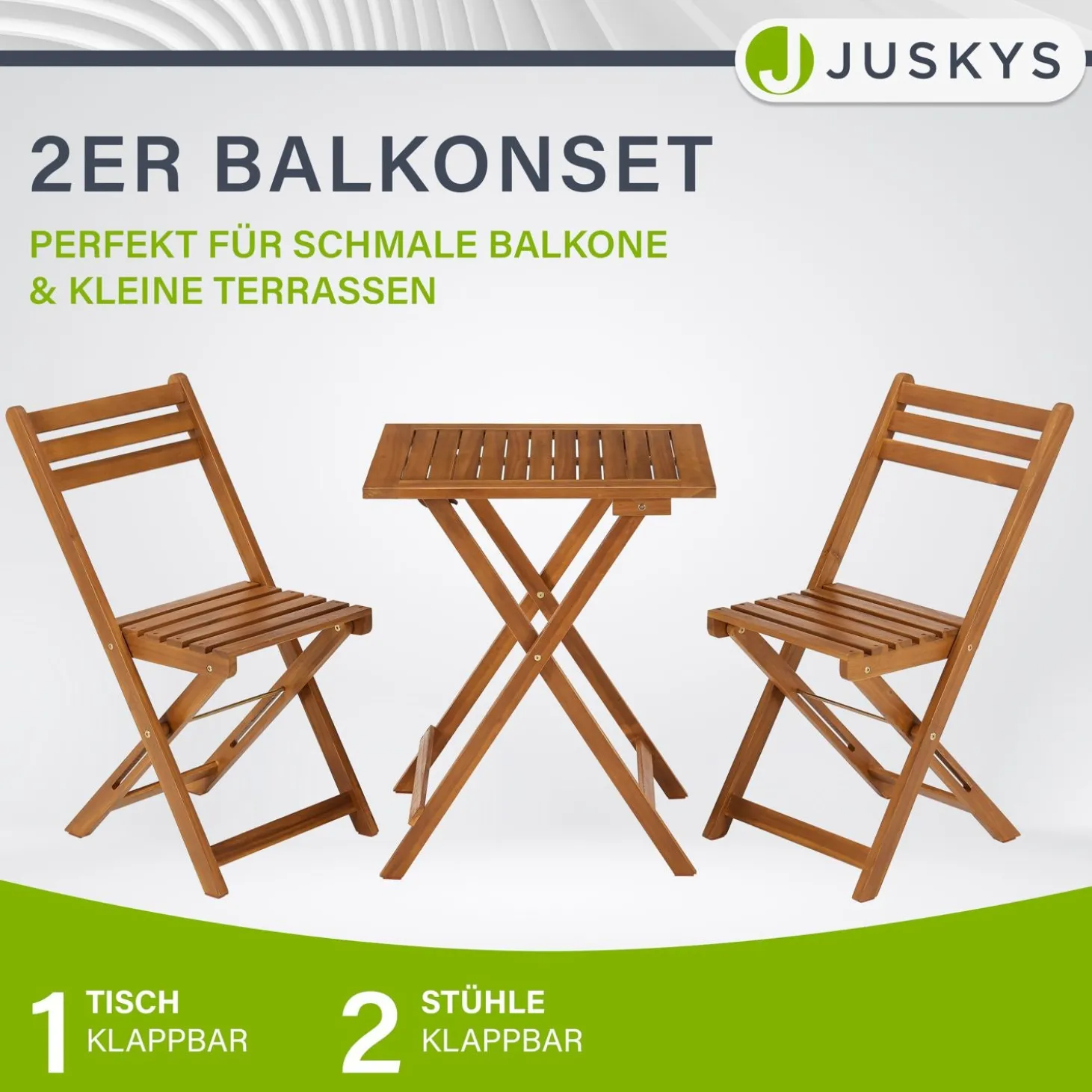 Balkonmöbel Set Bala 3-teilige Sitzgarnitur aus Akazienholz - klappbar & platzsparend