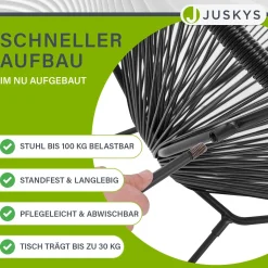 Balkonmöbel Set Ostana 3-teilig Platzsparende Sitzgruppe im Retro-Design mit Tisch & 2 Sesseln