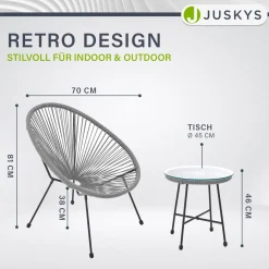 Balkonmöbel Set Ostana 3-teilig Platzsparende Sitzgruppe im Retro-Design mit Tisch & 2 Sesseln