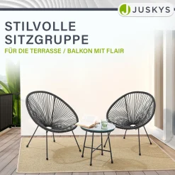 Balkonmöbel Set Ostana 3-teilig Platzsparende Sitzgruppe im Retro-Design mit Tisch & 2 Sesseln