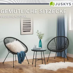 Balkonmöbel Set Ostana 3-teilig Platzsparende Sitzgruppe im Retro-Design mit Tisch & 2 Sesseln