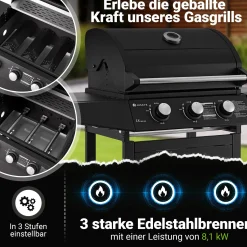 BBQ Gasgrill Louisiana Kompakter Grillwagen für Zuhause mit 3 Brennern & Plane