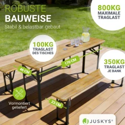 Bierzeltgarnitur Bichl 170 cm Biertischgarnitur klappbar 3-teilig aus Tannenholz