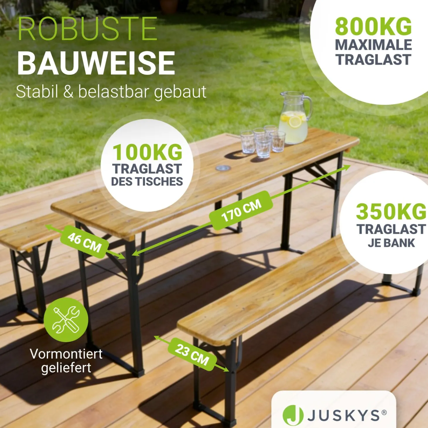 Bierzeltgarnitur Bichl 170 cm Biertischgarnitur klappbar 3-teilig aus Tannenholz