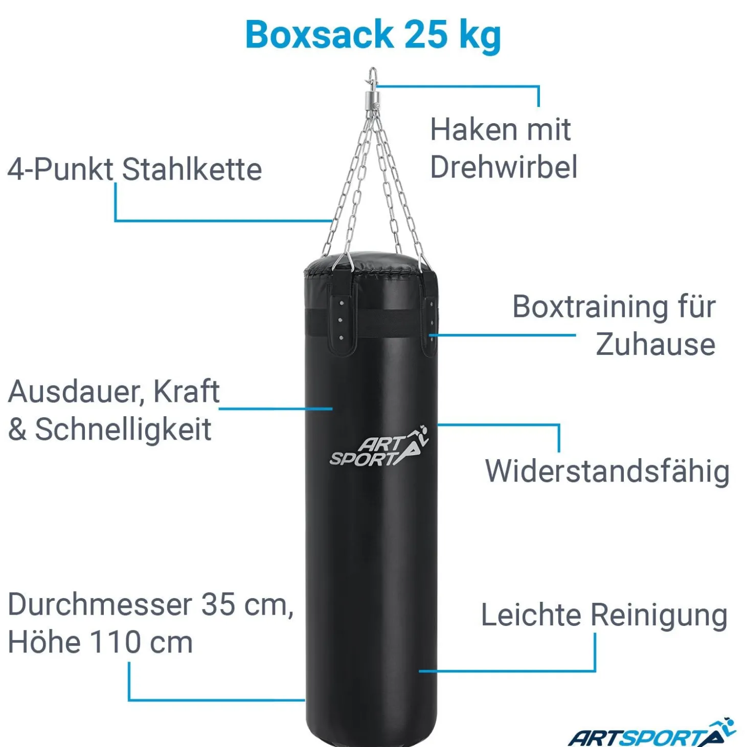 Boxsack für Kinder und Erwachsene Gefüllt in 10, 25 und 30 kg, inkl. Aufhängung