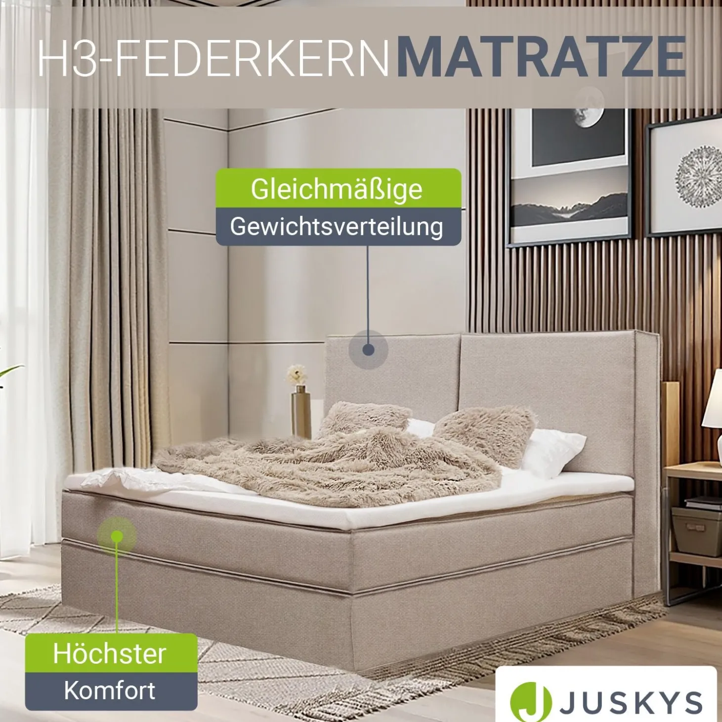 Boxspringbett Detroit - Chenille-Stoff Luxuriöser Schlafkomfort und stilvollem Design