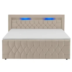 Boxspringbett Leona - Samt Bettgestell mit Federkernmatratze, Topper und LED-Beleuchtung