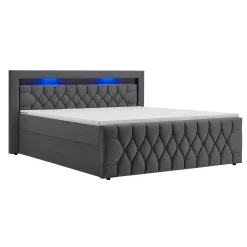 Boxspringbett Leona - Samt Bettgestell mit Federkernmatratze, Topper und LED-Beleuchtung