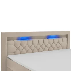 Boxspringbett Leona - Samt Bettgestell mit Federkernmatratze, Topper und LED-Beleuchtung