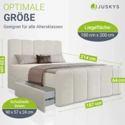 Boxspringbett Manitoba - Bouclé-Stoff Komfortables Boxspringbett 180 x 200 cm mit oder ohne Bettkasten