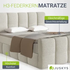 Boxspringbett Manitoba - Bouclé-Stoff Komfortables Boxspringbett 180 x 200 cm mit oder ohne Bettkasten