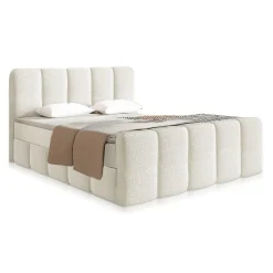 Boxspringbett Manitoba - Bouclé-Stoff Komfortables Boxspringbett 180 x 200 cm mit oder ohne Bettkasten
