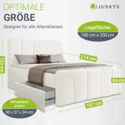 Boxspringbett Manitoba - Bouclé-Stoff Komfortables Boxspringbett 180 x 200 cm mit oder ohne Bettkasten