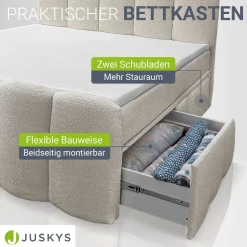 Boxspringbett Manitoba - Bouclé-Stoff Komfortables Boxspringbett 180 x 200 cm mit oder ohne Bettkasten