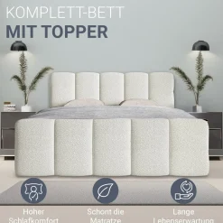 Boxspringbett Manitoba - Bouclé-Stoff Komfortables Boxspringbett 180 x 200 cm mit oder ohne Bettkasten