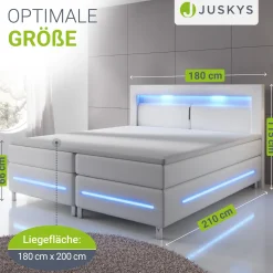 Boxspringbett Norfolk - Kunstleder Bettgestell mit Federkernmatratze, Topper und LED-Beleuchtung