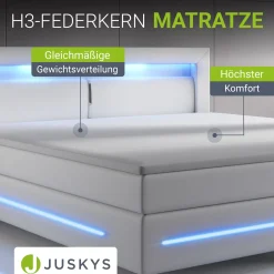 Boxspringbett Norfolk - Kunstleder Bettgestell mit Federkernmatratze, Topper und LED-Beleuchtung