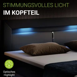 Boxspringbett Norfolk - Kunstleder Bettgestell mit Federkernmatratze, Topper und LED-Beleuchtung