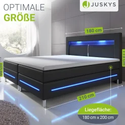 Boxspringbett Norfolk - Kunstleder Bettgestell mit Federkernmatratze, Topper und LED-Beleuchtung