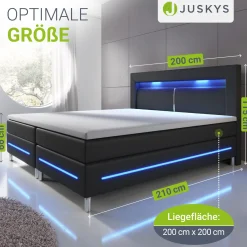 Boxspringbett Norfolk - Kunstleder Bettgestell mit Federkernmatratze, Topper und LED-Beleuchtung