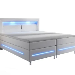 Boxspringbett Norfolk - Kunstleder Bettgestell mit Federkernmatratze, Topper und LED-Beleuchtung