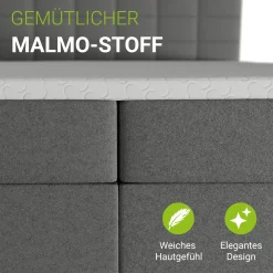 Boxspringbett Seattle - Malmo-Stoff Eleganz & Komfort: Gepolstertes Kopfteil, Federkernmatratze