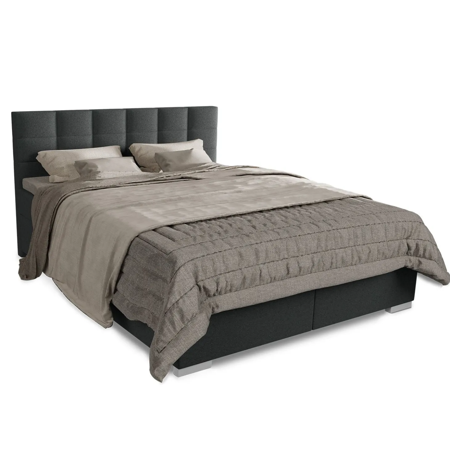 Boxspringbett Seattle - Malmo-Stoff Eleganz & Komfort: Gepolstertes Kopfteil, Federkernmatratze