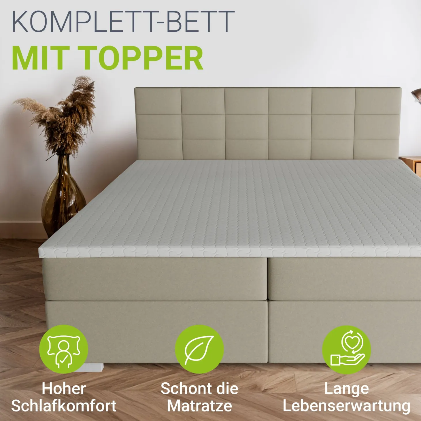 Boxspringbett Seattle - Malmo-Stoff Eleganz & Komfort: Gepolstertes Kopfteil, Federkernmatratze