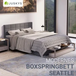 Boxspringbett Seattle - Malmo-Stoff Eleganz & Komfort: Gepolstertes Kopfteil, Federkernmatratze