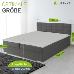 Boxspringbett Seattle - Malmo-Stoff Eleganz & Komfort: Gepolstertes Kopfteil, Federkernmatratze