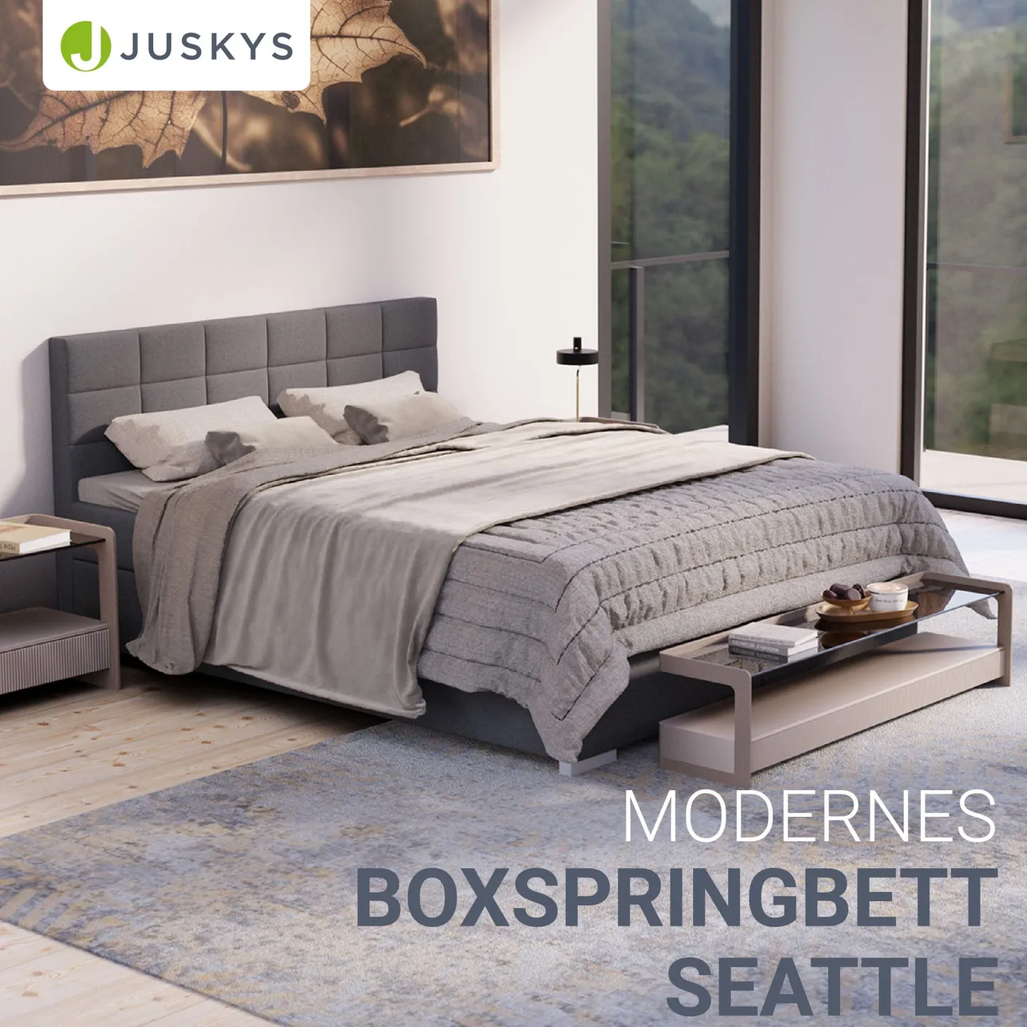 Boxspringbett Seattle - Malmo-Stoff Eleganz & Komfort: Gepolstertes Kopfteil, Federkernmatratze