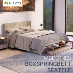 Boxspringbett Seattle - Malmo-Stoff Eleganz & Komfort: Gepolstertes Kopfteil, Federkernmatratze