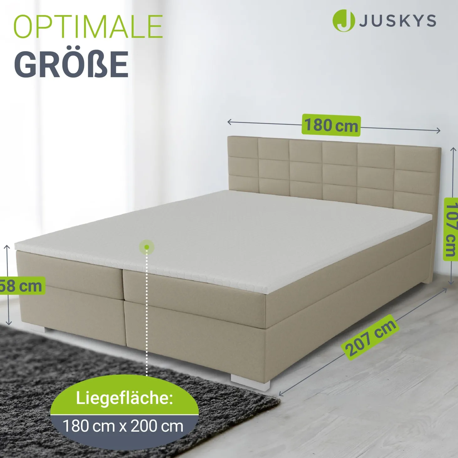 Boxspringbett Seattle - Malmo-Stoff Eleganz & Komfort: Gepolstertes Kopfteil, Federkernmatratze