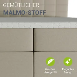 Boxspringbett Seattle - Malmo-Stoff Eleganz & Komfort: Gepolstertes Kopfteil, Federkernmatratze