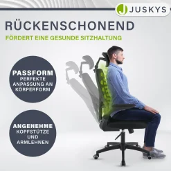 Bürostuhl Baltimore Ergonomischer Stuhl, höhenverstellbar mit Kopf- & Lendenstütze