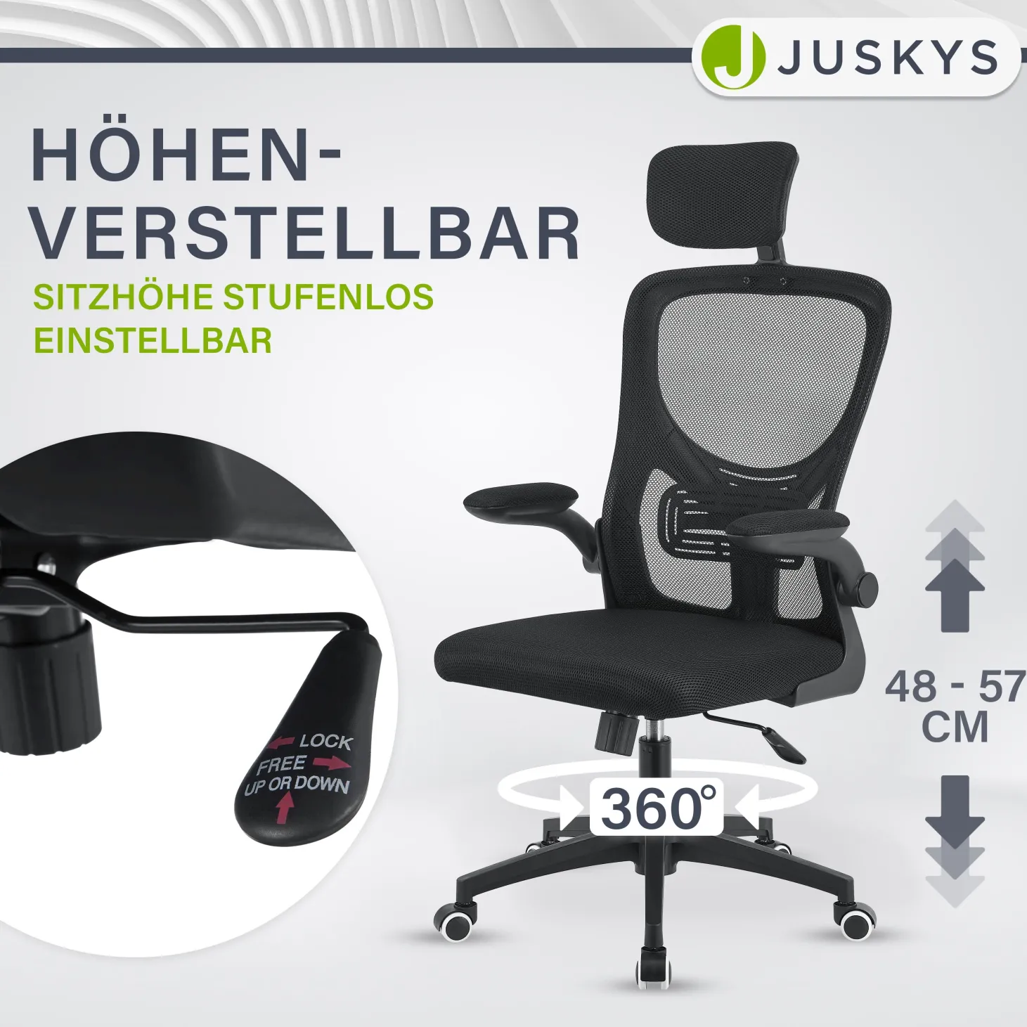 Bürostuhl Baltimore Ergonomischer Stuhl, höhenverstellbar mit Kopf- & Lendenstütze
